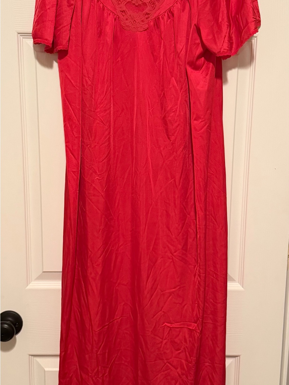 Red Women's Nightgown Chemise with Lace Trim